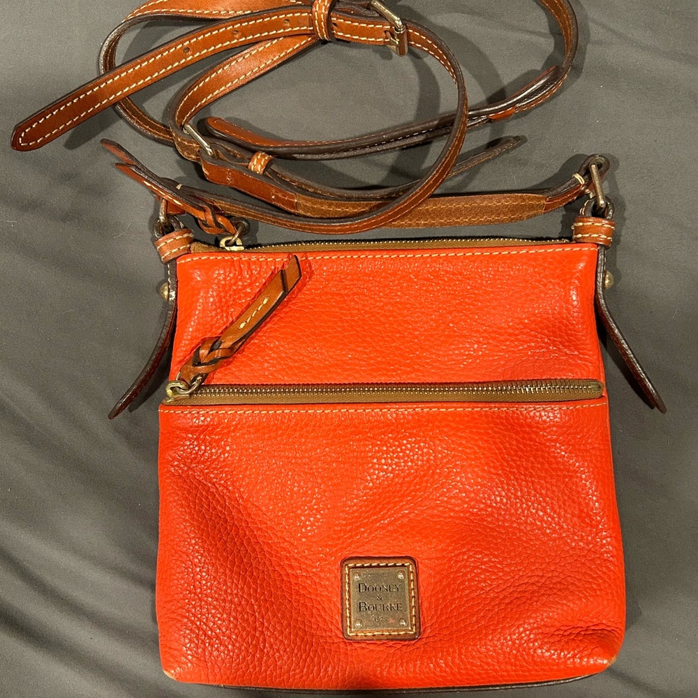 Dooney & Bourke Orange and Brown Crossbody Bag with Pebbled Leather
